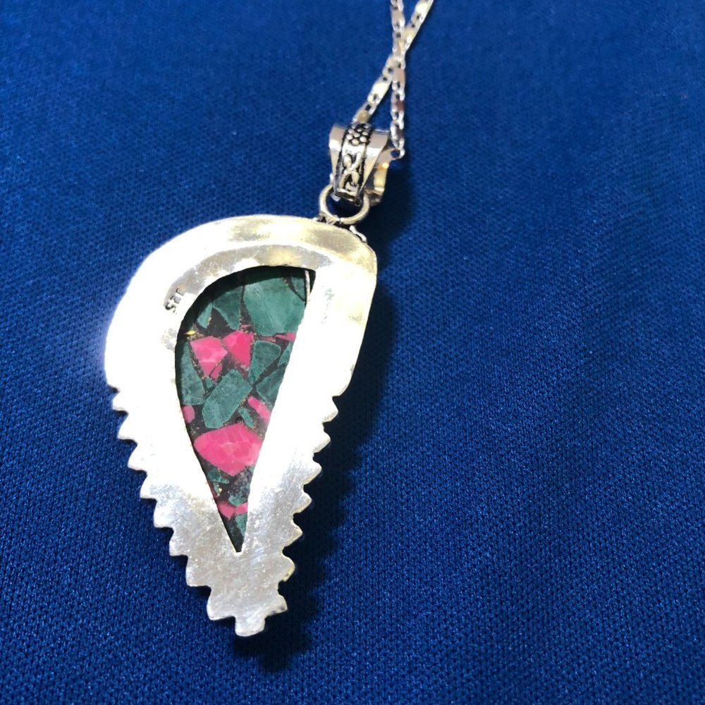 Handmade Copper Malachite +Pink Agate Gemstone 925 Stamped Sterling Silver Set. - Picture 5 of 5